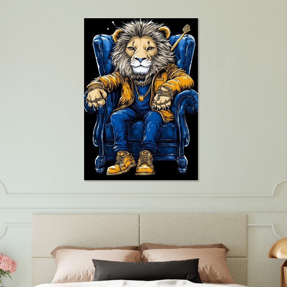 Royal Lion in Blue & Gold Canvas Art - ROMAG Store