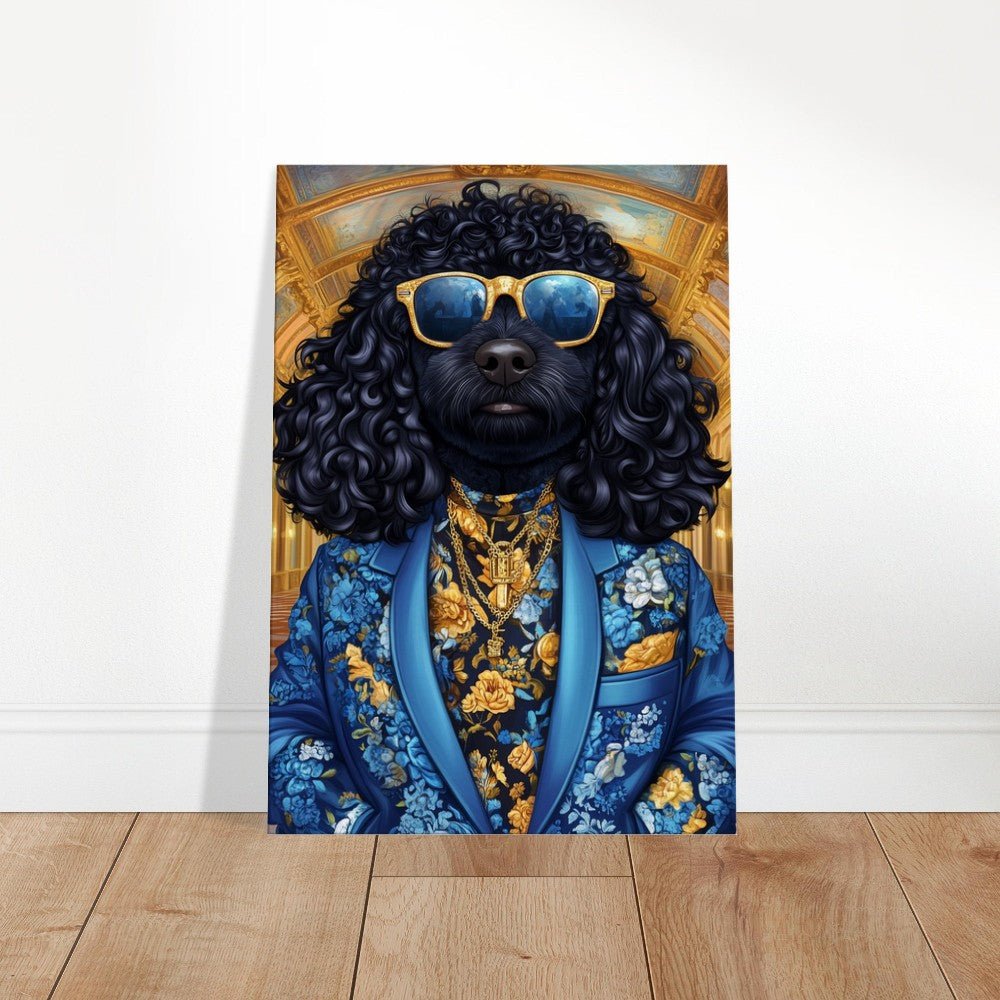 Dapper Dog in Blue Floral Suit Canvas Art - ROMAG Store