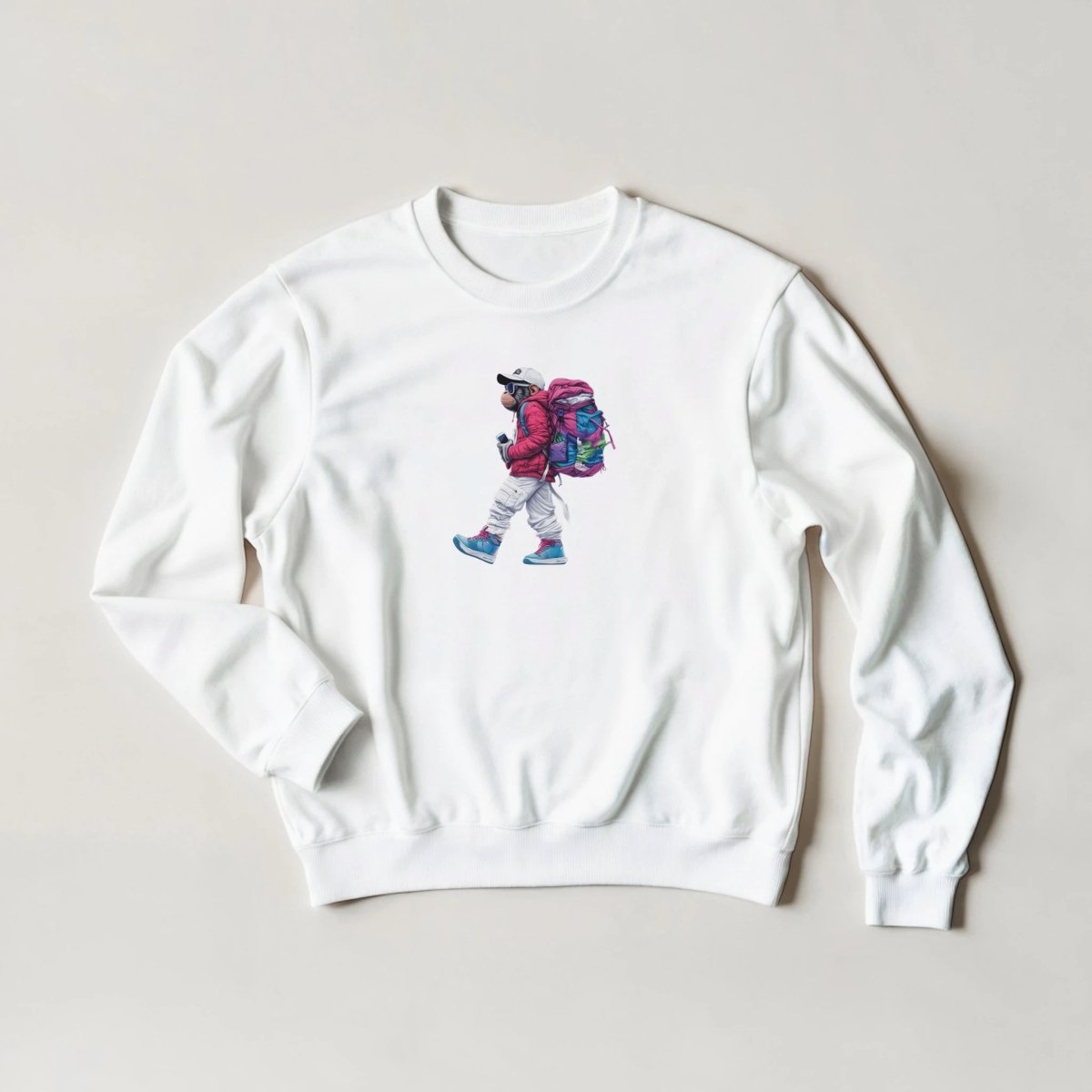 Chimp Trekker Sweatshirt – Bold Streetwear Graphic with Backpack Vibe - ROMAG Store