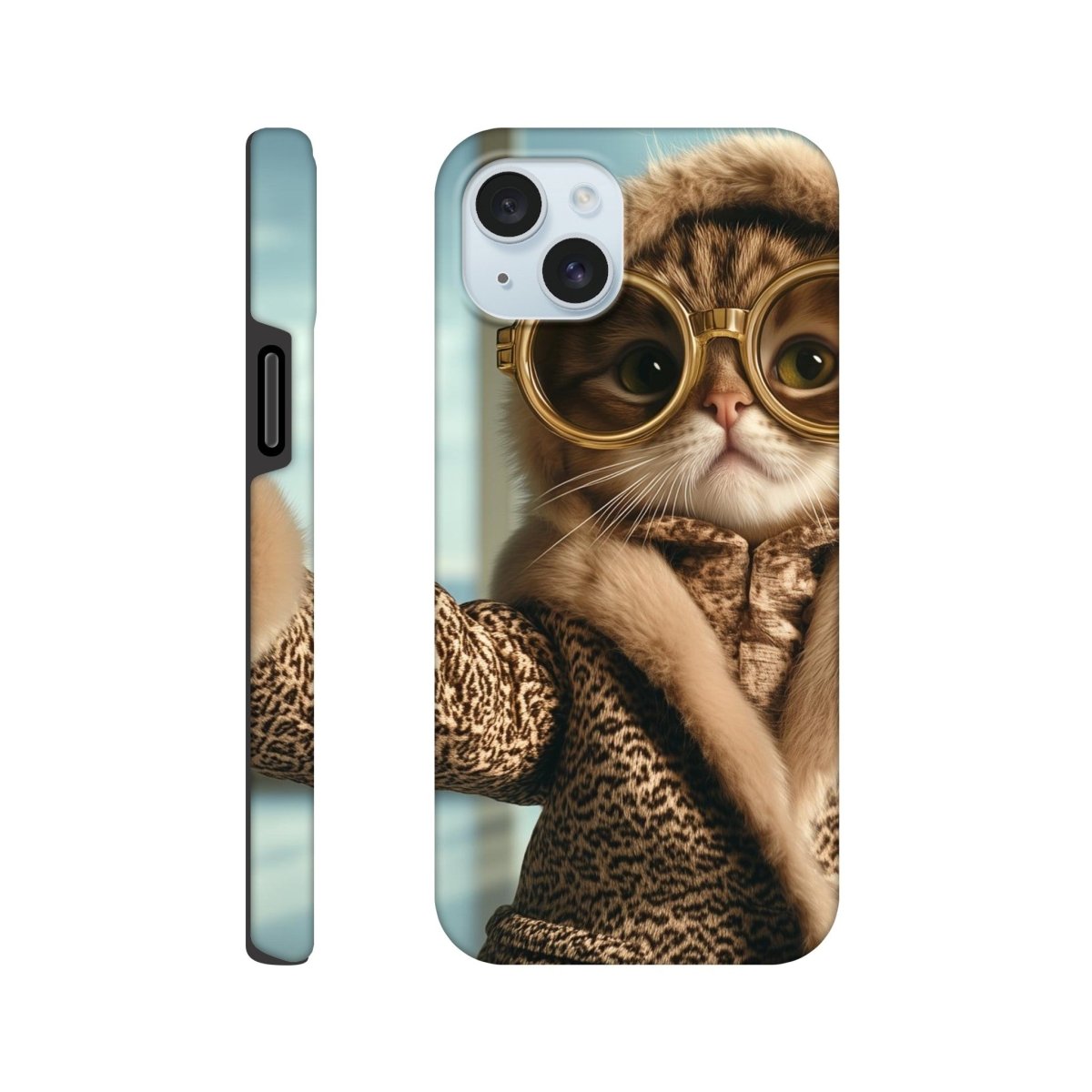 Chic Cat in Leopard Print Fur Coat iPhone Tough Case - ROMAG Store