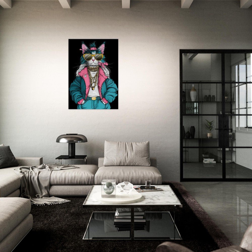 Cool Cat in Teal & Pink Canvas Art - ROMAG Store