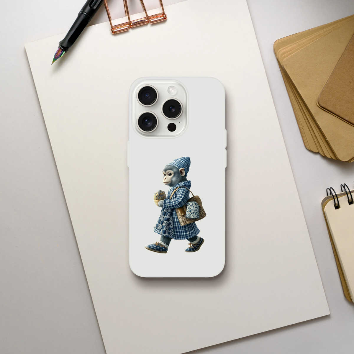 Chic Monkey in Plaid iPhone Flexi Case - ROMAG Store