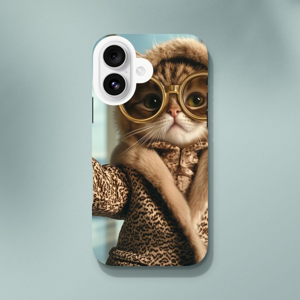 Chic Cat in Leopard Print Fur Coat iPhone Tough Case - ROMAG Store
