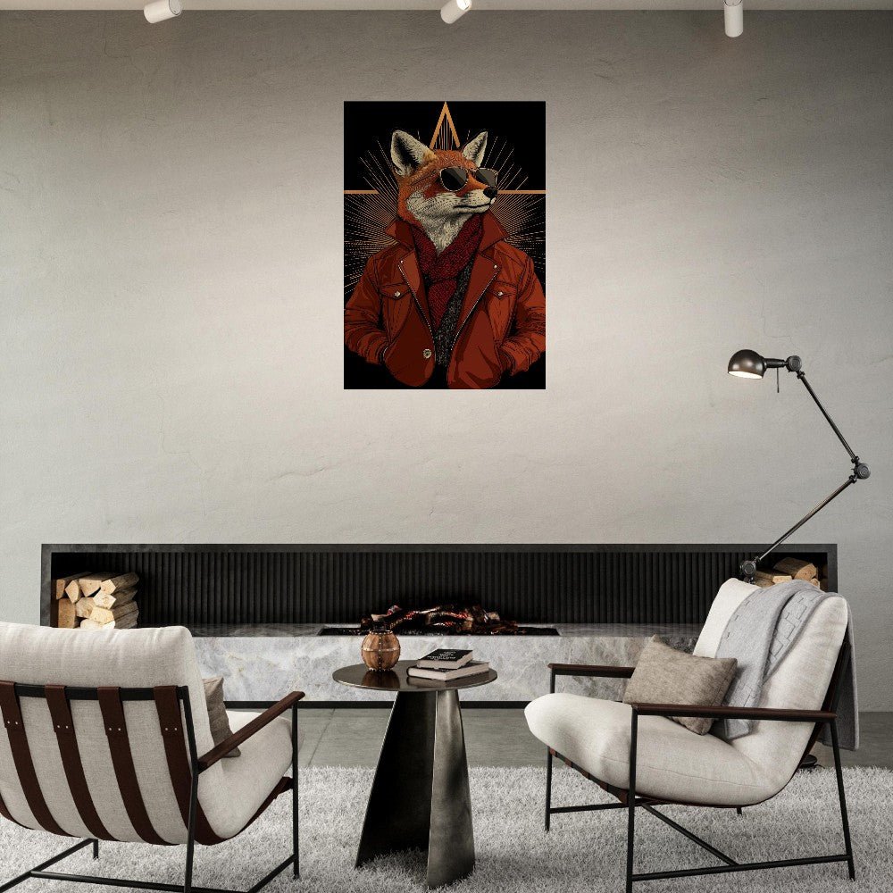 Chic Fox in Leather Jacket Canvas Print - ROMAG Store