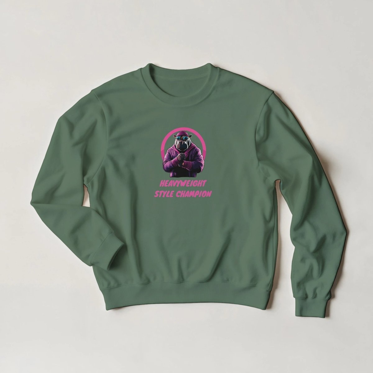 Heavyweight Style Champion Hippo Sweatshirt – Bold Streetwear Graphic in Your Choice of Hues - ROMAG Store