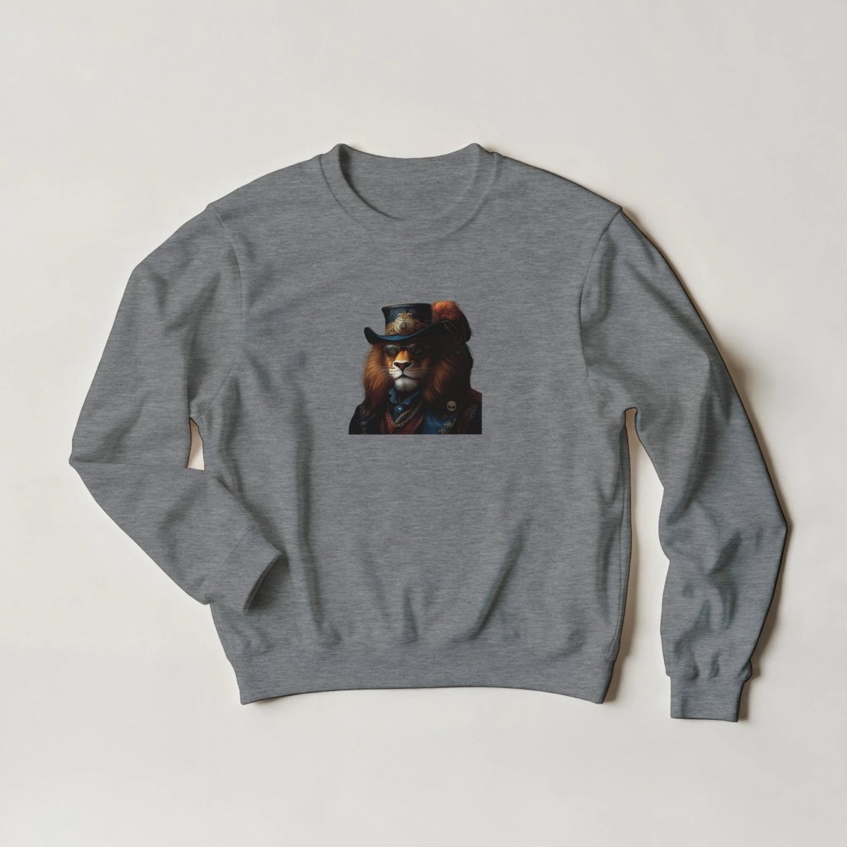 Regal Lion Sweatshirt – Steampunk Monarch Graphic in Your Choice of Six Bold Hues - ROMAG Store