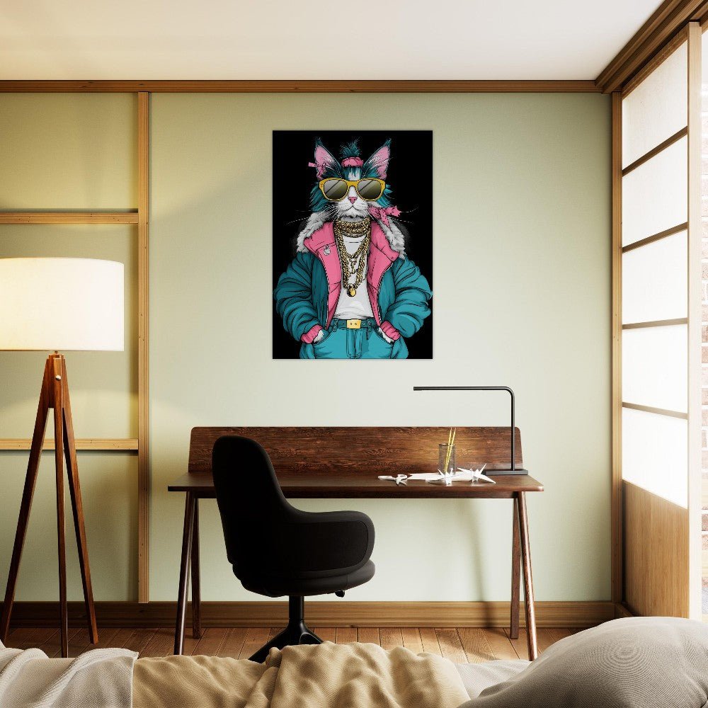 Cool Cat in Teal & Pink Canvas Art - ROMAG Store