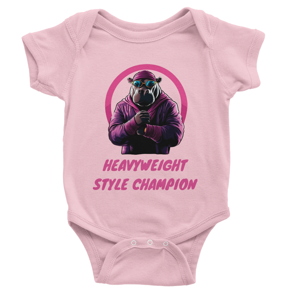 Heavyweight Style Champion Hippo Baby Short Sleeve Bodysuit - ROMAG Store