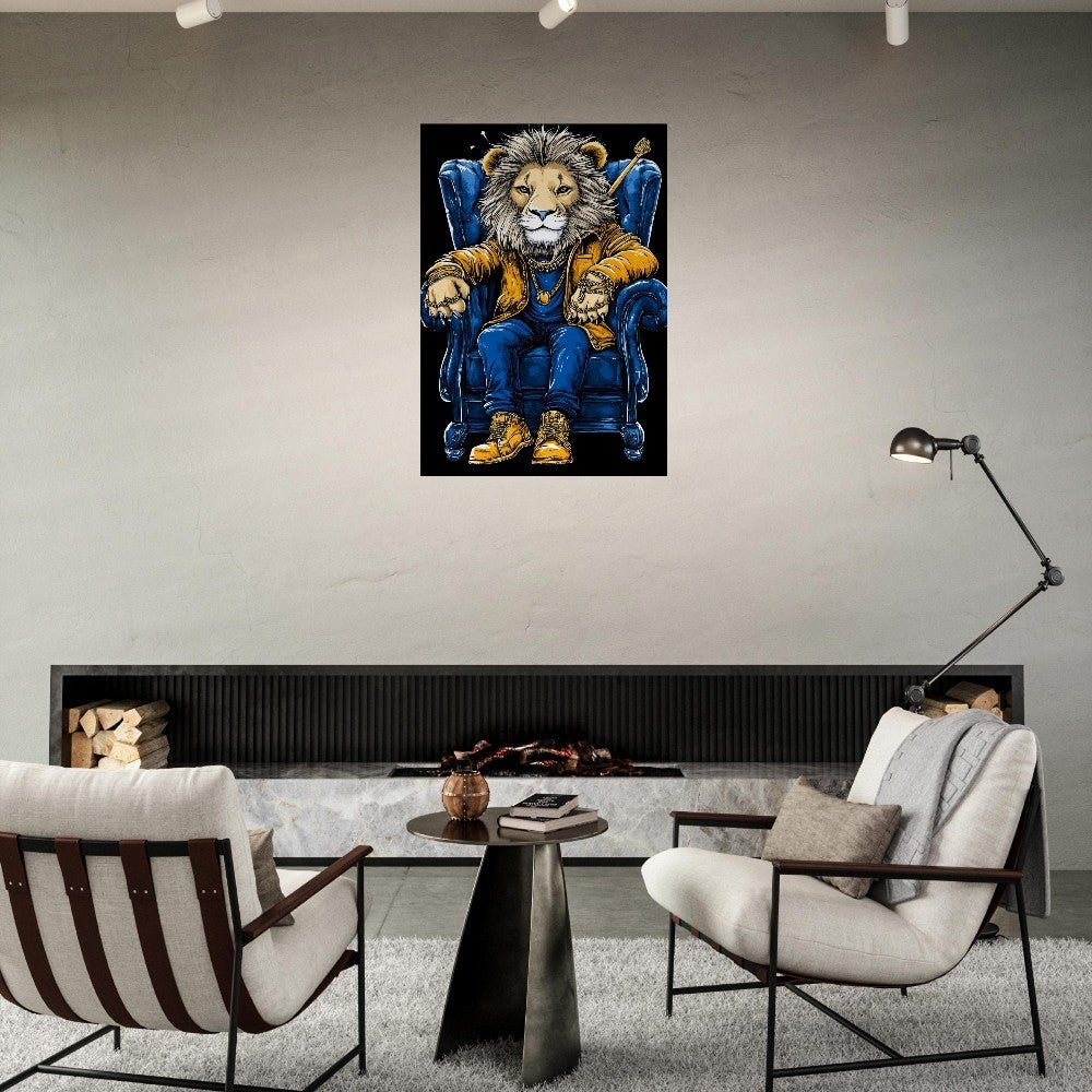 Royal Lion in Blue & Gold Canvas Art - ROMAG Store