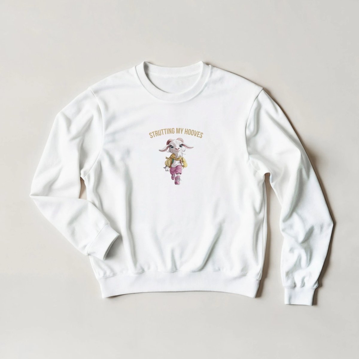 Strutting My Hooves Goat Sweatshirt – Bold Streetwear Graphic with Pink & Gold Hues - ROMAG Store