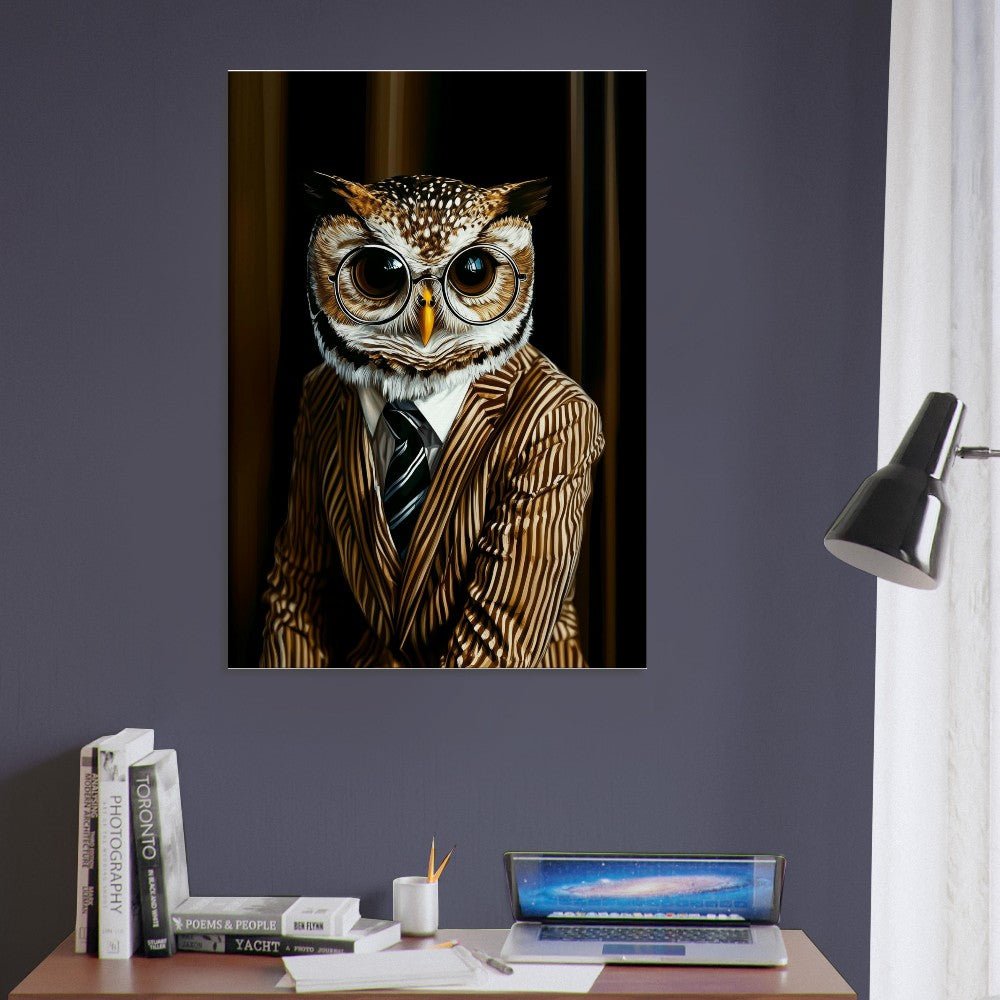 Owl in Pinstripe Suit Canvas - ROMAG Store