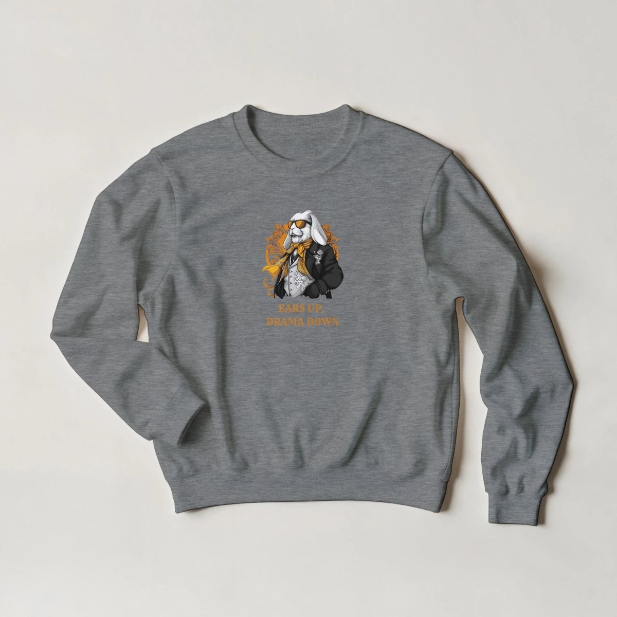 Sophisticated Bunny Sweatshirt – 'Ears Up, Drama Down' Streetwear Graphic in Six Colors - ROMAG Store