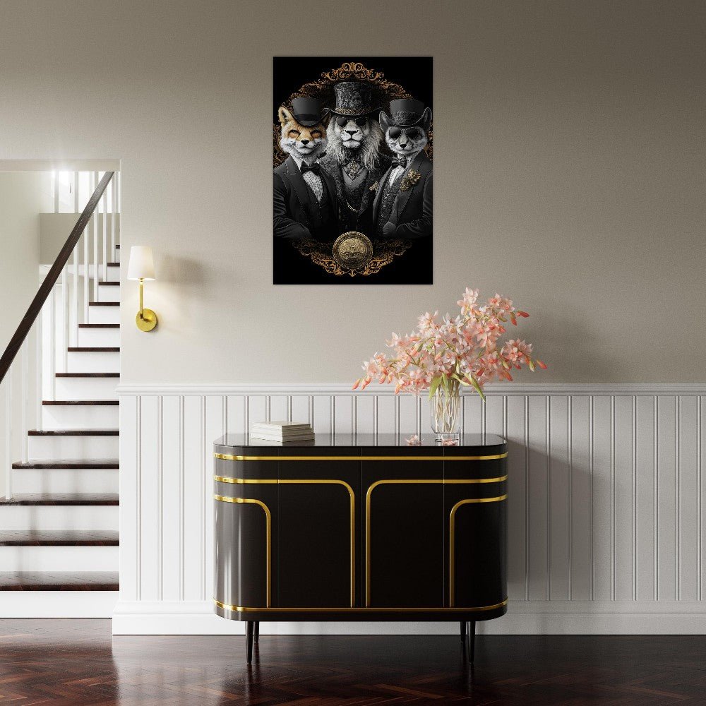 Luxury Animal Wall Art – Suited Fox & Lion Canvas - ROMAG Store