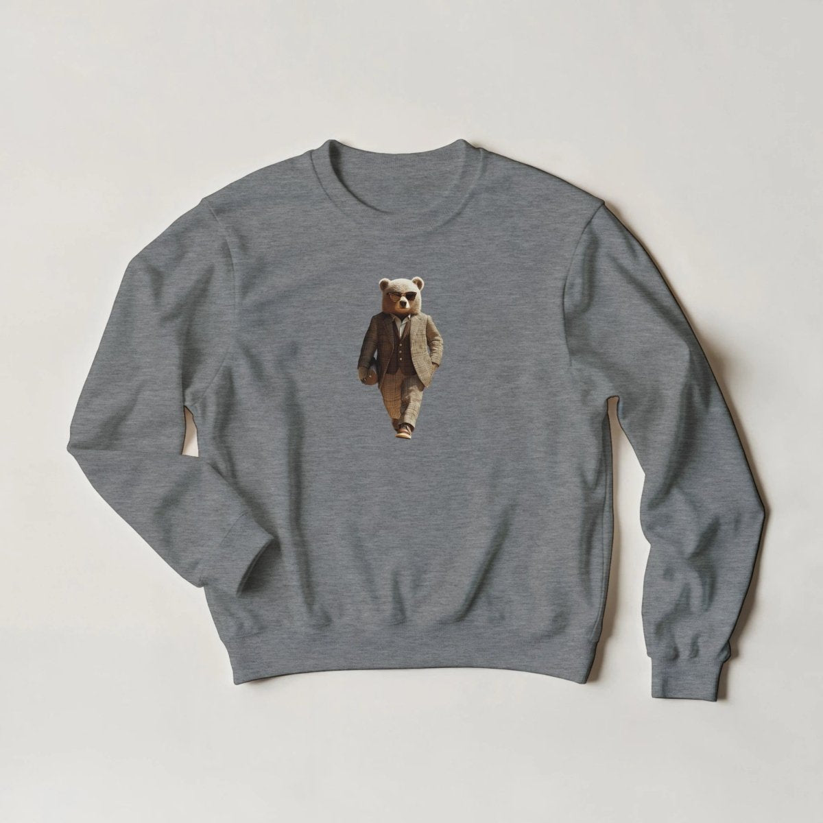 Suited Bear Sweatshirt – Sophisticated Streetwear Graphic in Your Choice of Six Bold Hues - ROMAG Store