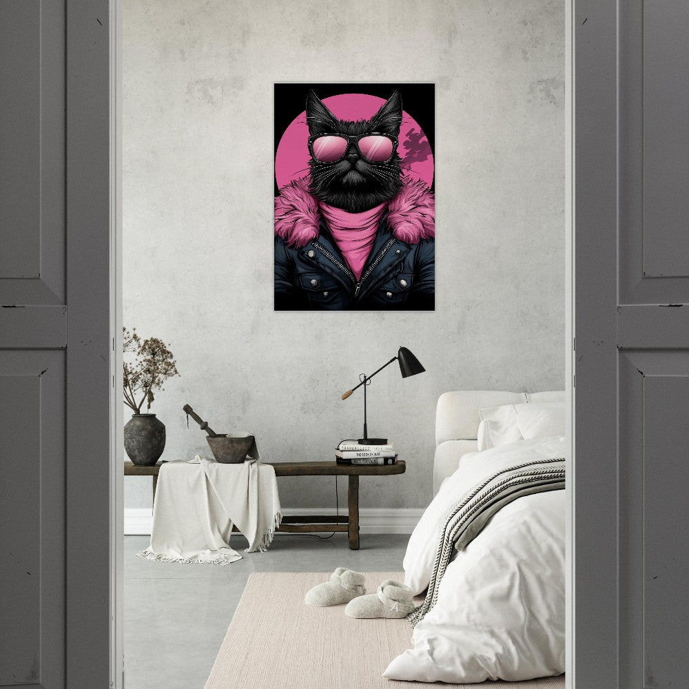 Rebel Cat in Pink Fur Canvas Art - ROMAG Store