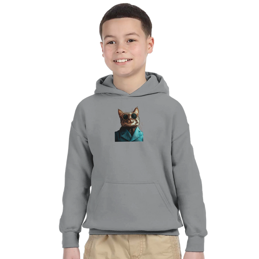 Chic Cat in Teal Suit Kids Hoodie - ROMAG Store