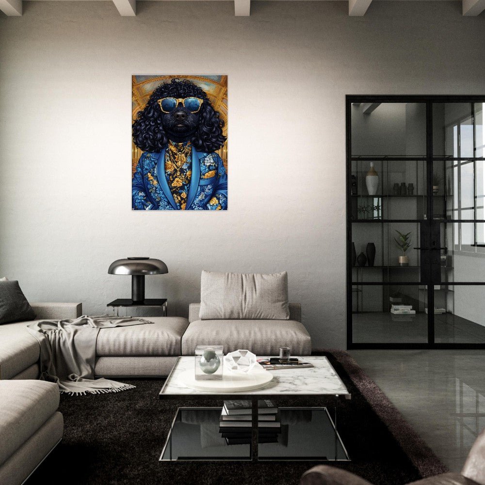 Dapper Dog in Blue Floral Suit Canvas Art - ROMAG Store