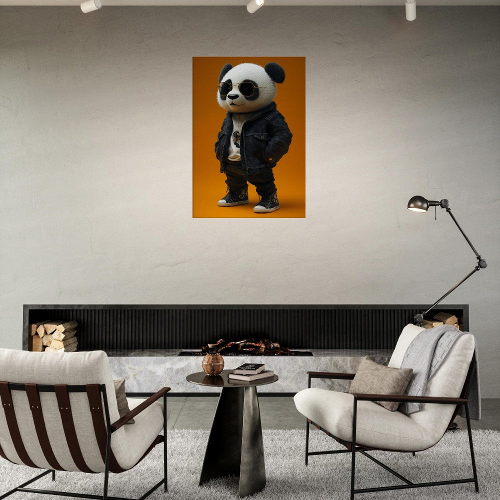 Cool Panda in Leather Jacket Canvas - ROMAG Store