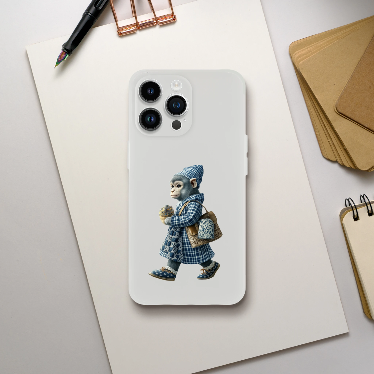 Chic Monkey in Plaid iPhone Flexi Case - ROMAG Store