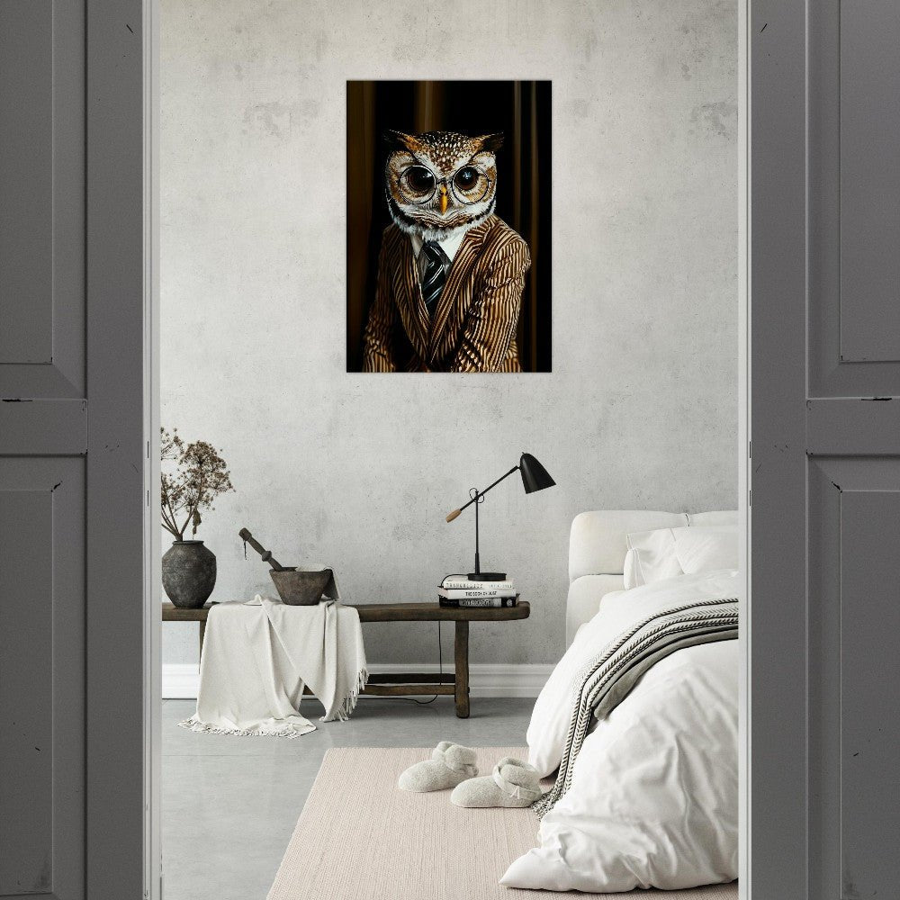 Owl in Pinstripe Suit Canvas - ROMAG Store