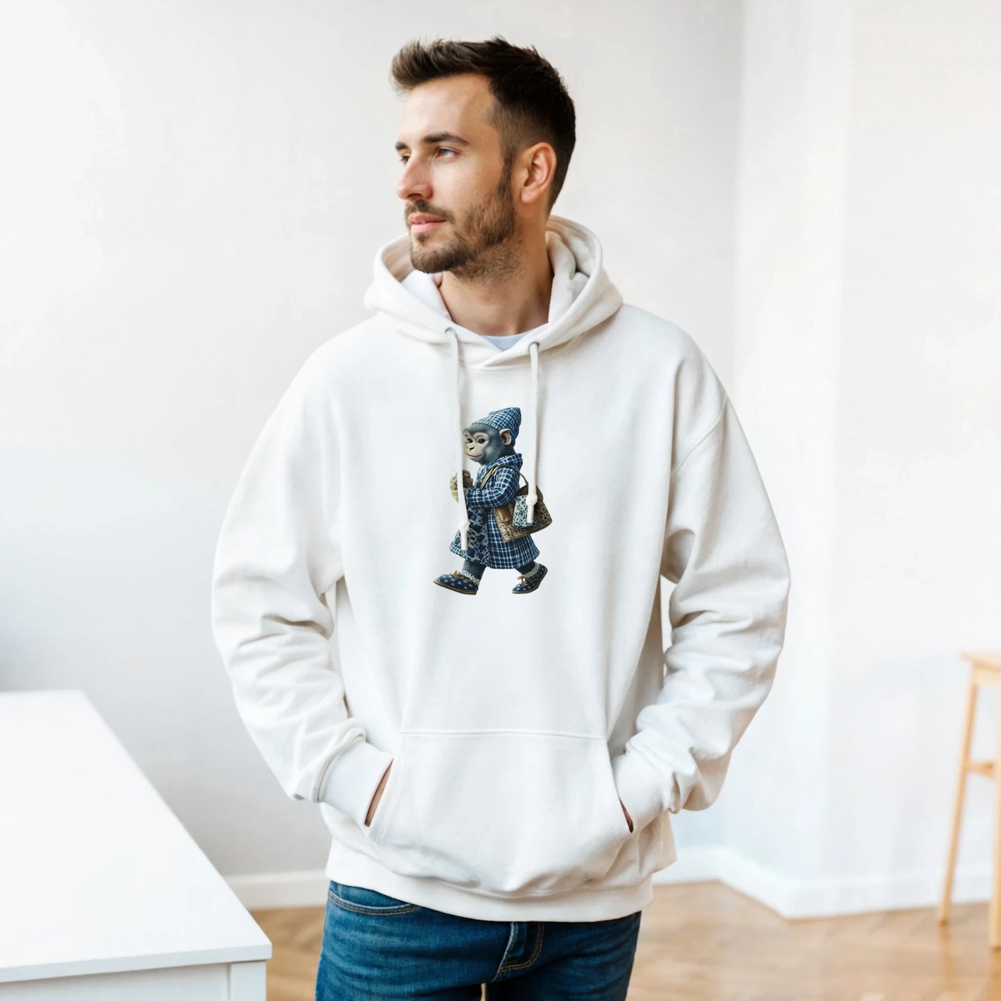 Chic Plaid Monkey Hoodie - ROMAG Store
