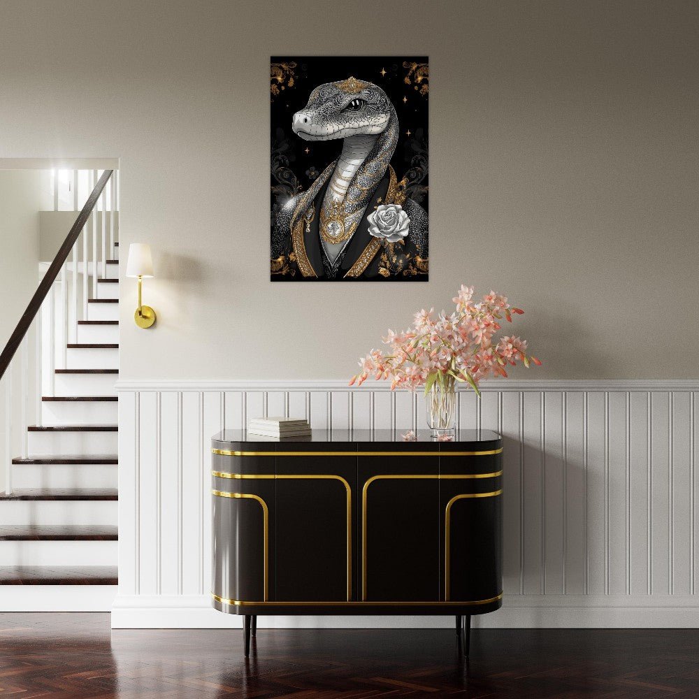 Regal Snake in Black & Gold Suit Canvas - ROMAG Store