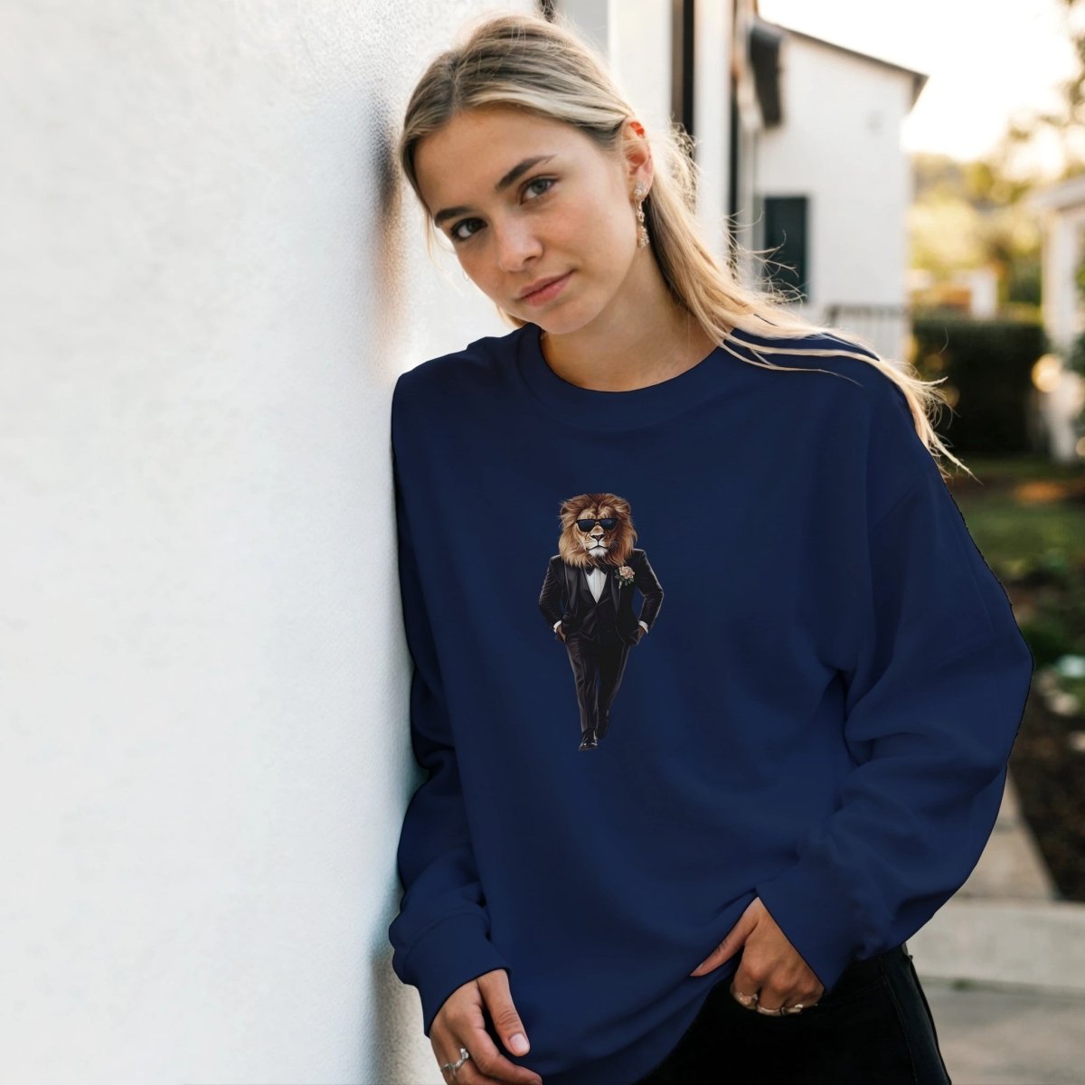 Dapper Lion Sweatshirt – Suave Animal Graphic Tee for Streetwear & Casual Chic - ROMAG Store