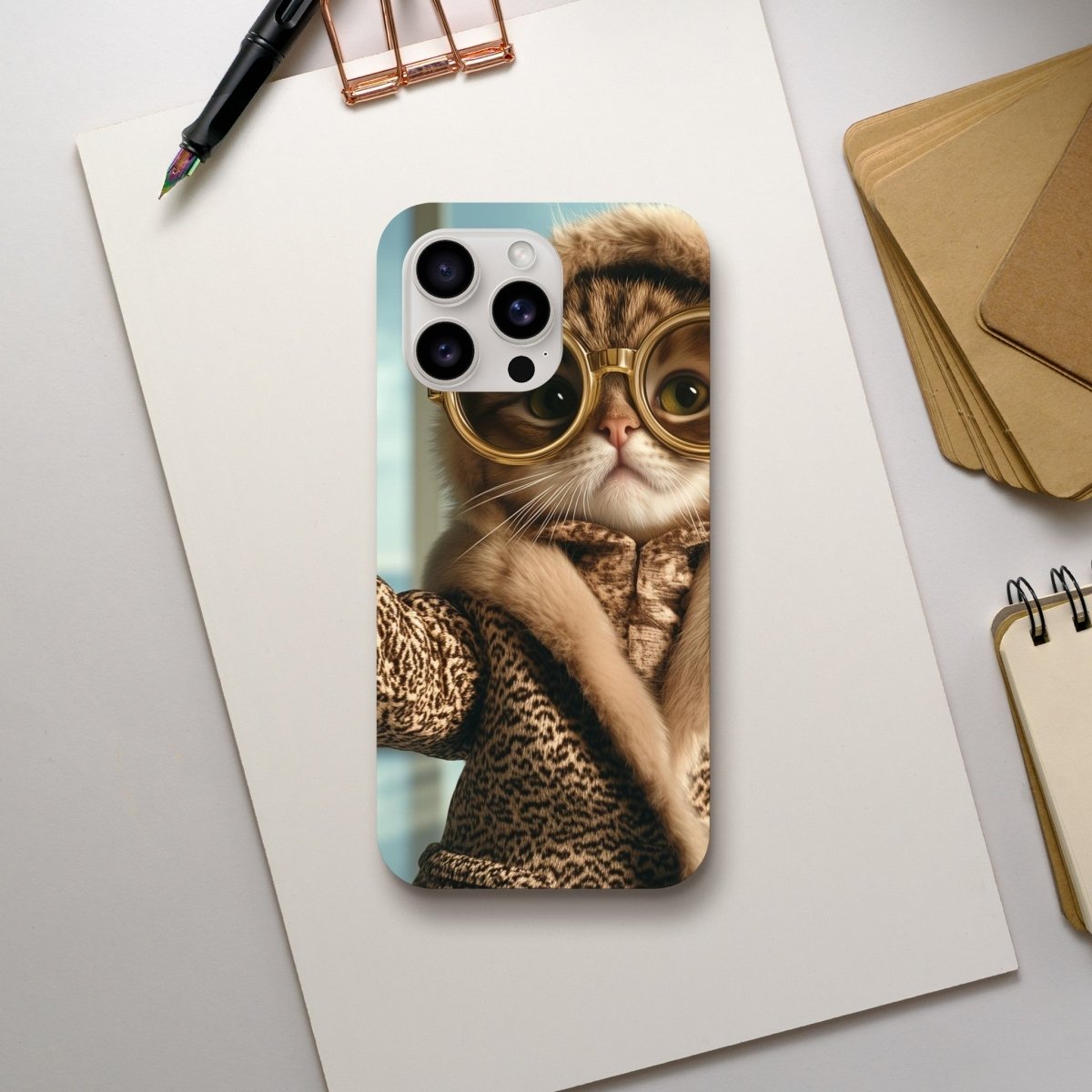 Chic Cat in Leopard Print Fur Coat iPhone Tough Case - ROMAG Store