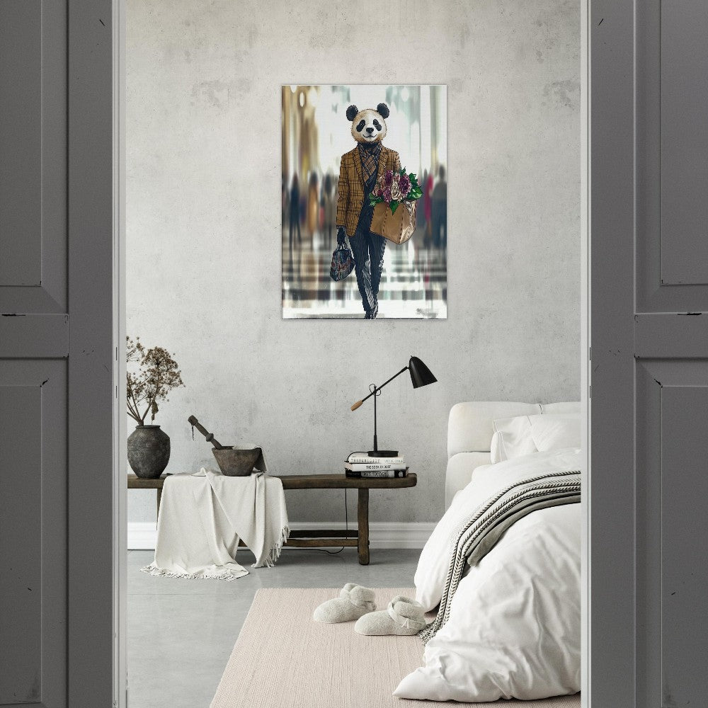 Chic Panda in Plaid Suit Canvas - ROMAG Store
