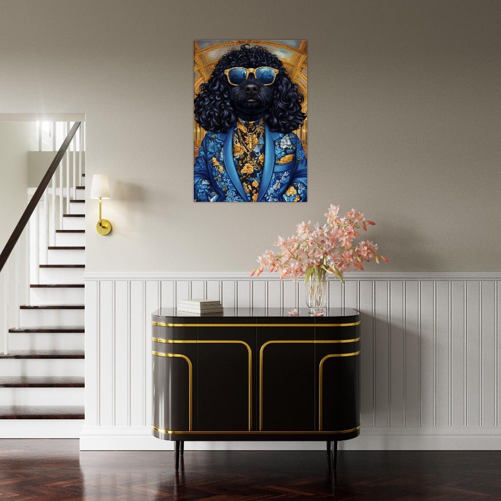 Dapper Dog in Blue Floral Suit Canvas Art - ROMAG Store