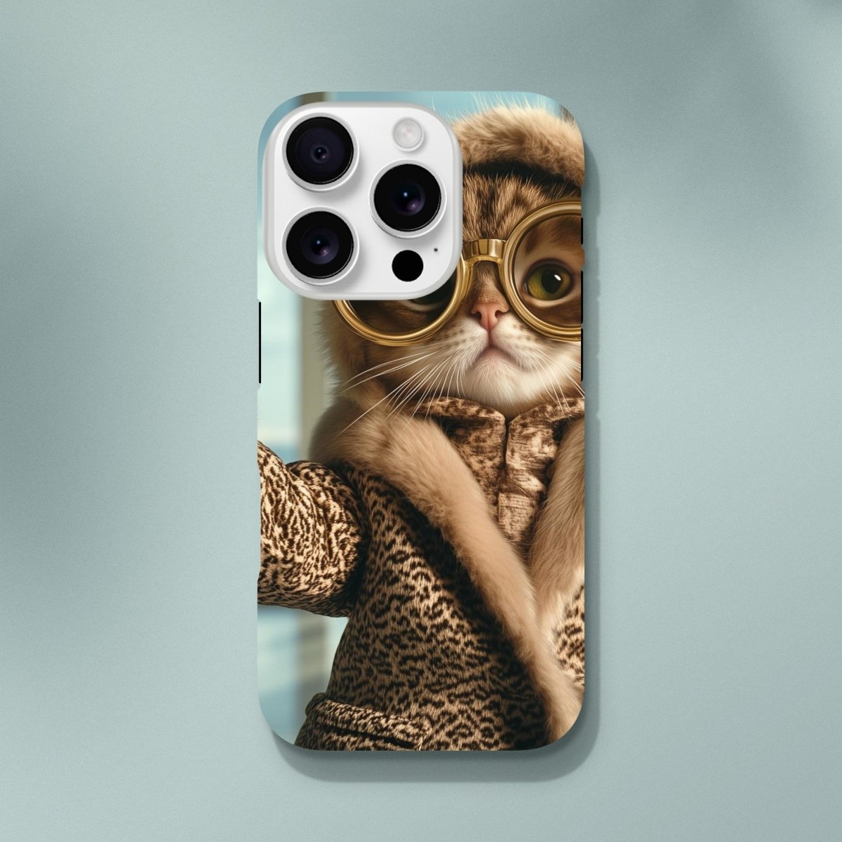 Chic Cat in Leopard Print Fur Coat iPhone Tough Case - ROMAG Store