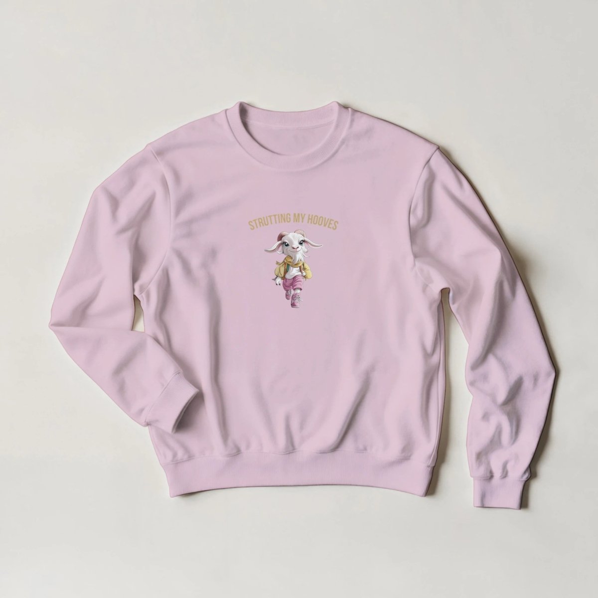 Strutting My Hooves Goat Sweatshirt – Bold Streetwear Graphic with Pink & Gold Hues - ROMAG Store