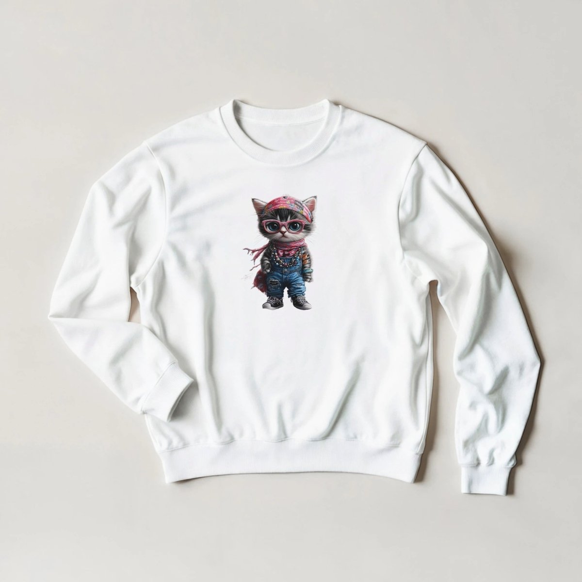 Cool Cat Sweatshirt – Streetwear Graphic | Unique Feline Fashion in 6 Colors - ROMAG Store