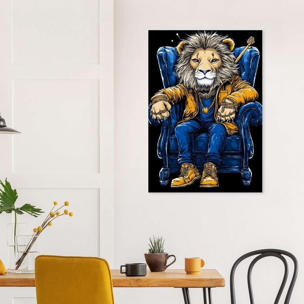Royal Lion in Blue & Gold Canvas Art - ROMAG Store