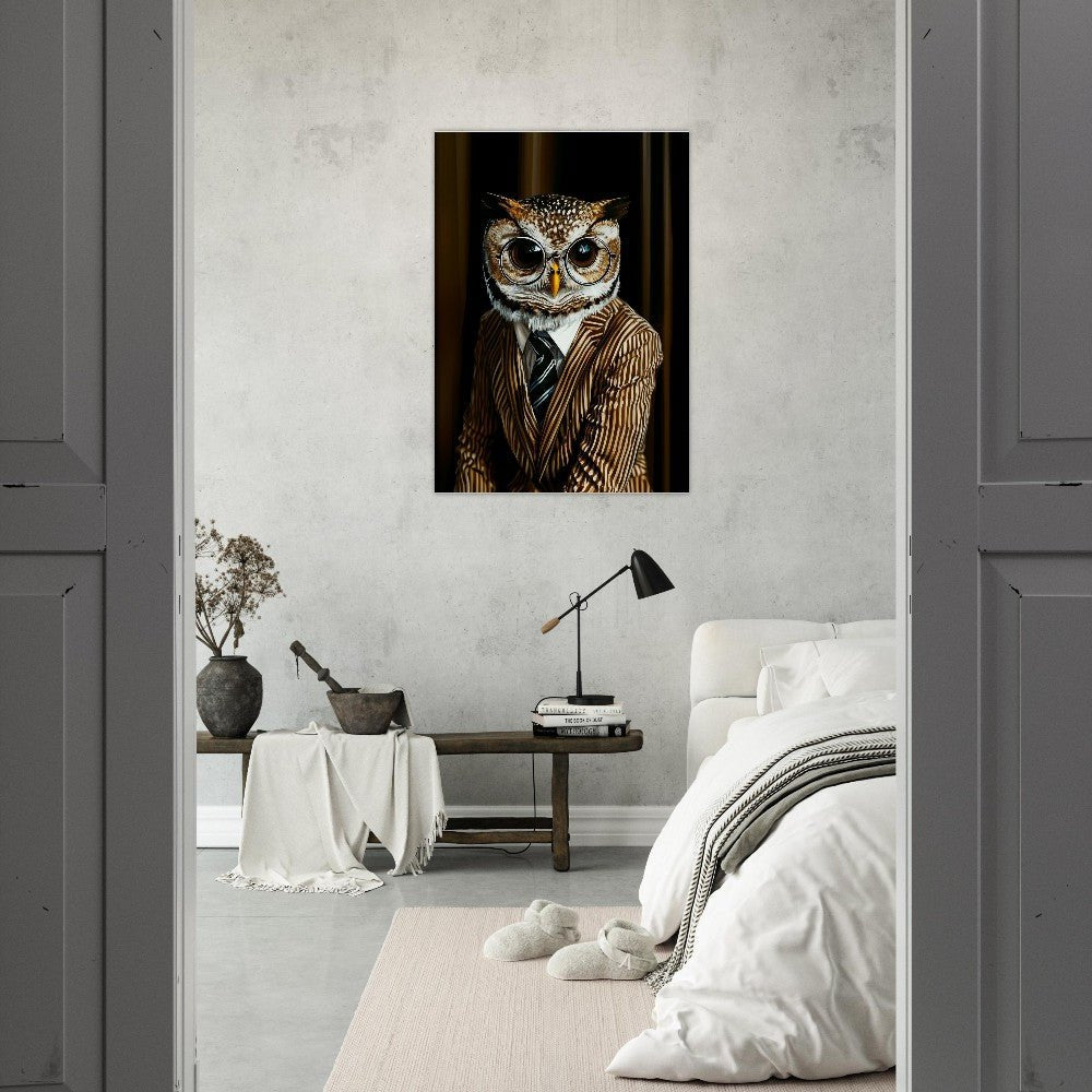 Owl in Pinstripe Suit Canvas - ROMAG Store