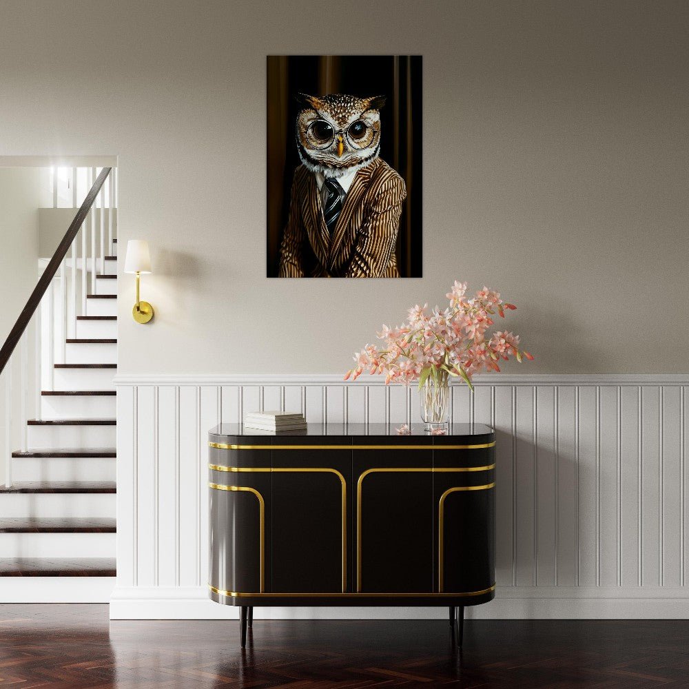 Owl in Pinstripe Suit Canvas - ROMAG Store