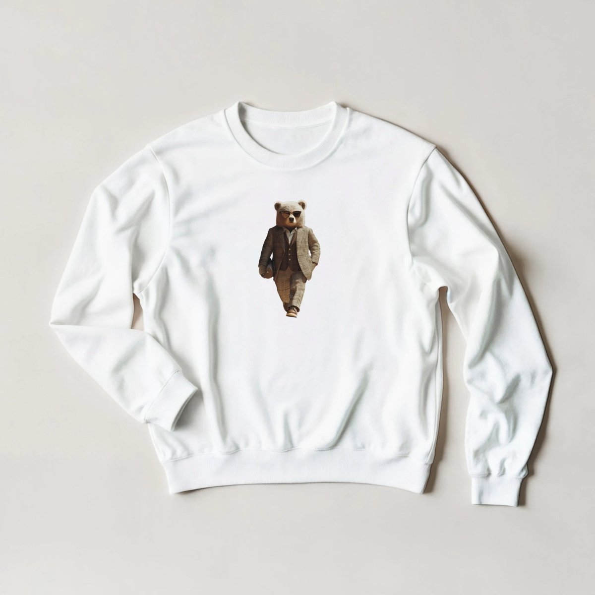 Suited Bear Sweatshirt – Sophisticated Streetwear Graphic in Your Choice of Six Bold Hues - ROMAG Store