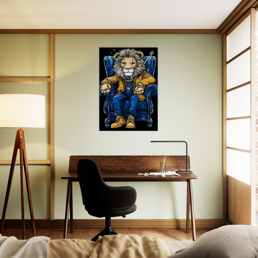 Royal Lion in Blue & Gold Canvas Art - ROMAG Store