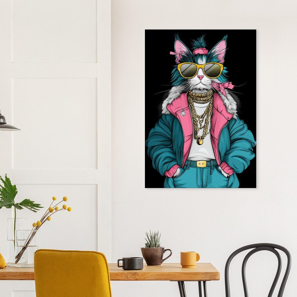 Cool Cat in Teal & Pink Canvas Art - ROMAG Store