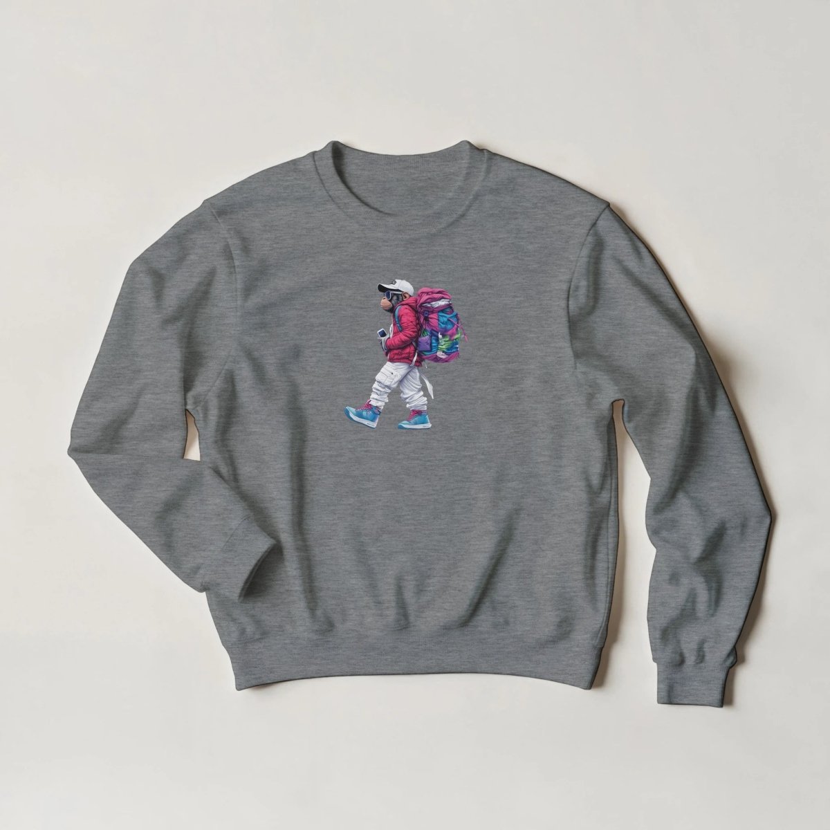 Chimp Trekker Sweatshirt – Bold Streetwear Graphic with Backpack Vibe - ROMAG Store