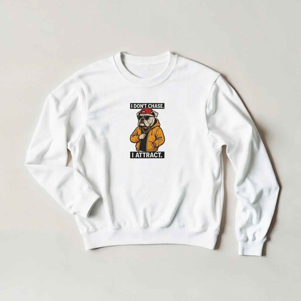 Bulldog Streetwear Sweatshirt - 'I Don't Chase. I Attract.' Graphic in 6 Colors - ROMAG Store