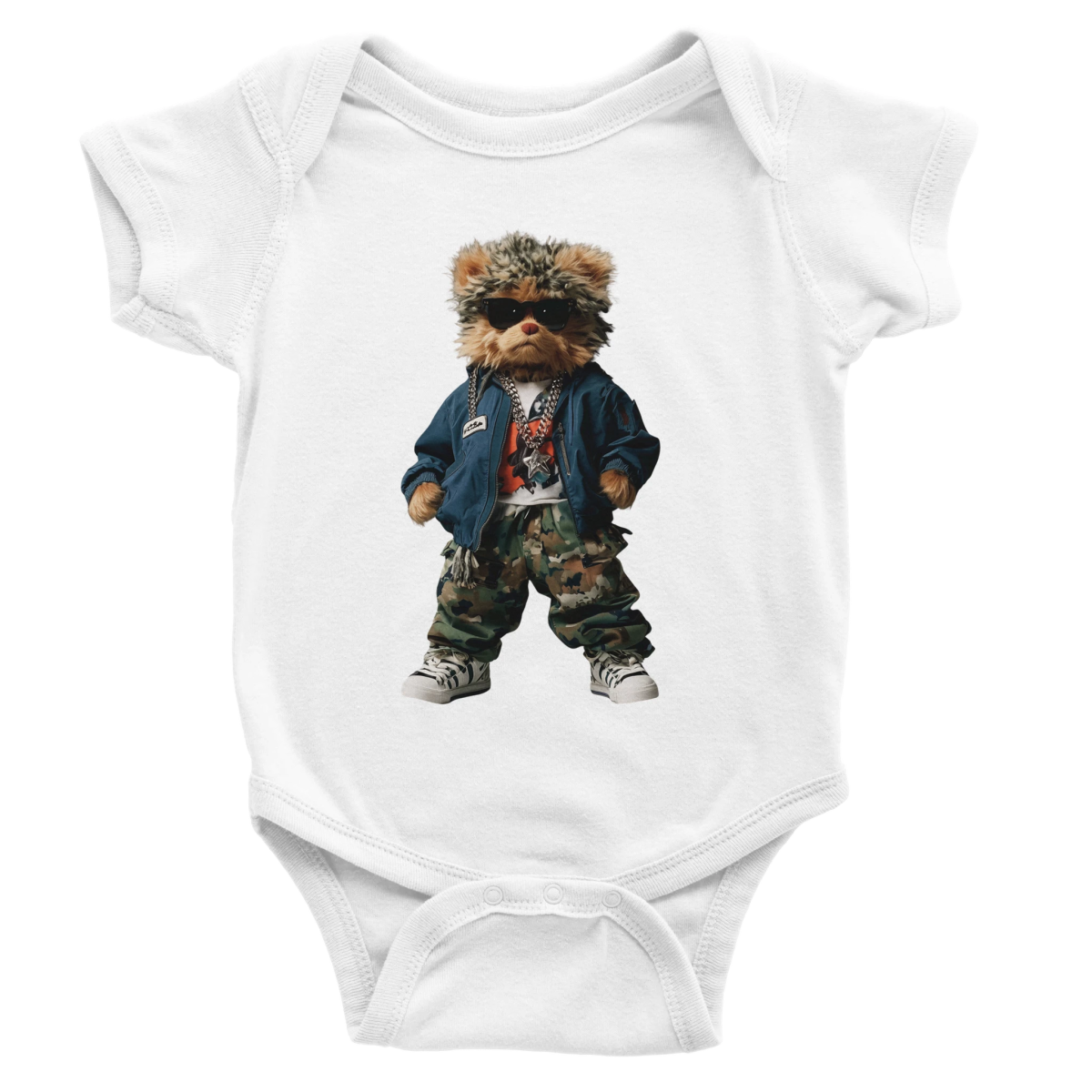 Cool Camo & Shades Bear Baby Short Sleeve Bodysuit - ROMAG Store