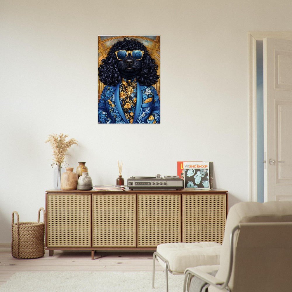 Dapper Dog in Blue Floral Suit Canvas Art - ROMAG Store
