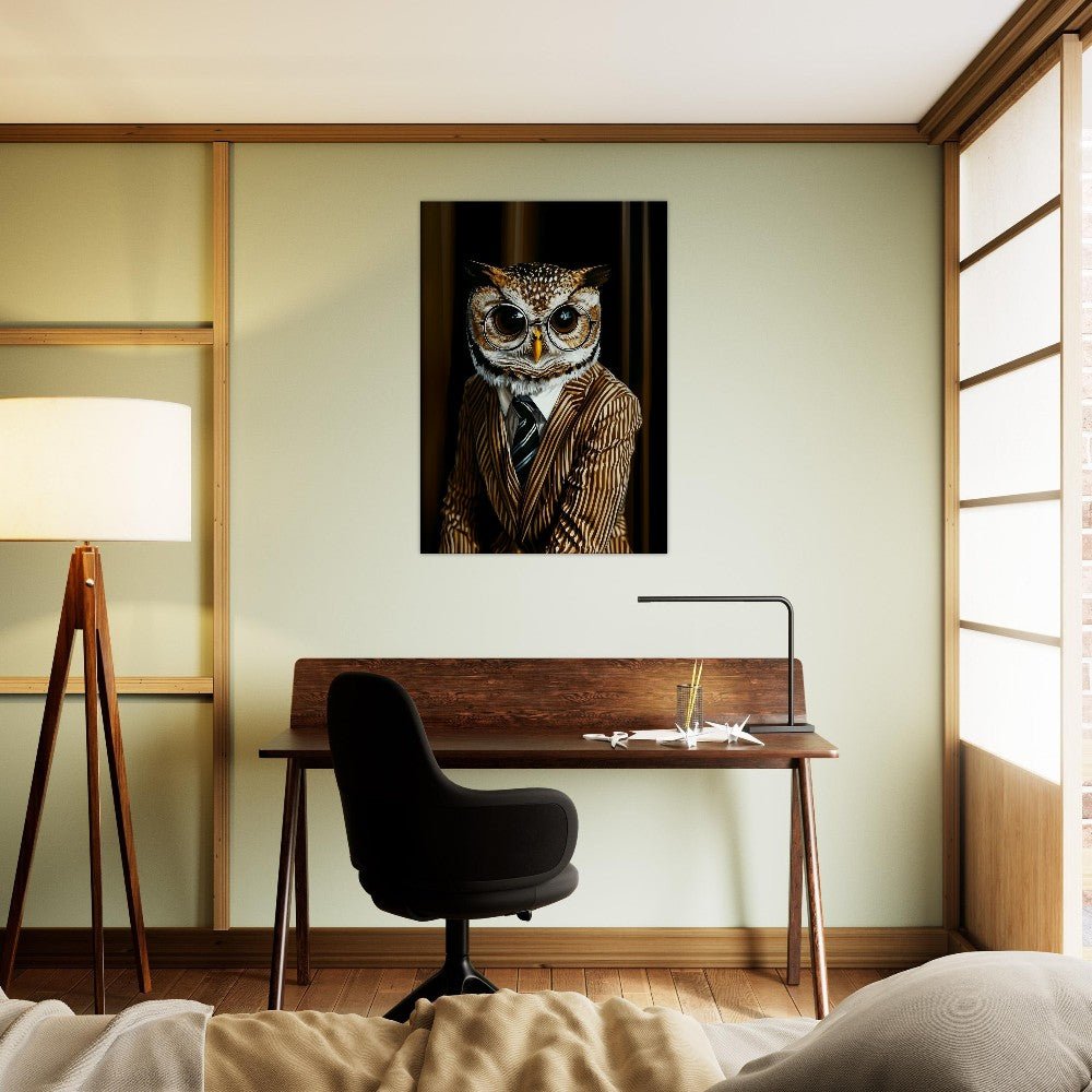 Owl in Pinstripe Suit Canvas - ROMAG Store