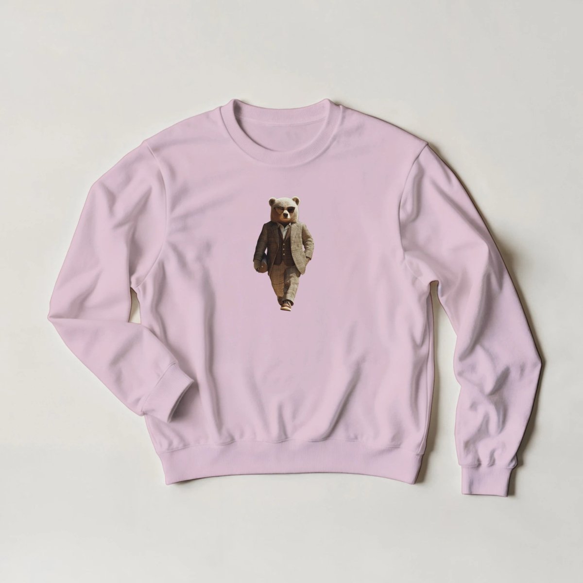Suited Bear Sweatshirt – Sophisticated Streetwear Graphic in Your Choice of Six Bold Hues - ROMAG Store