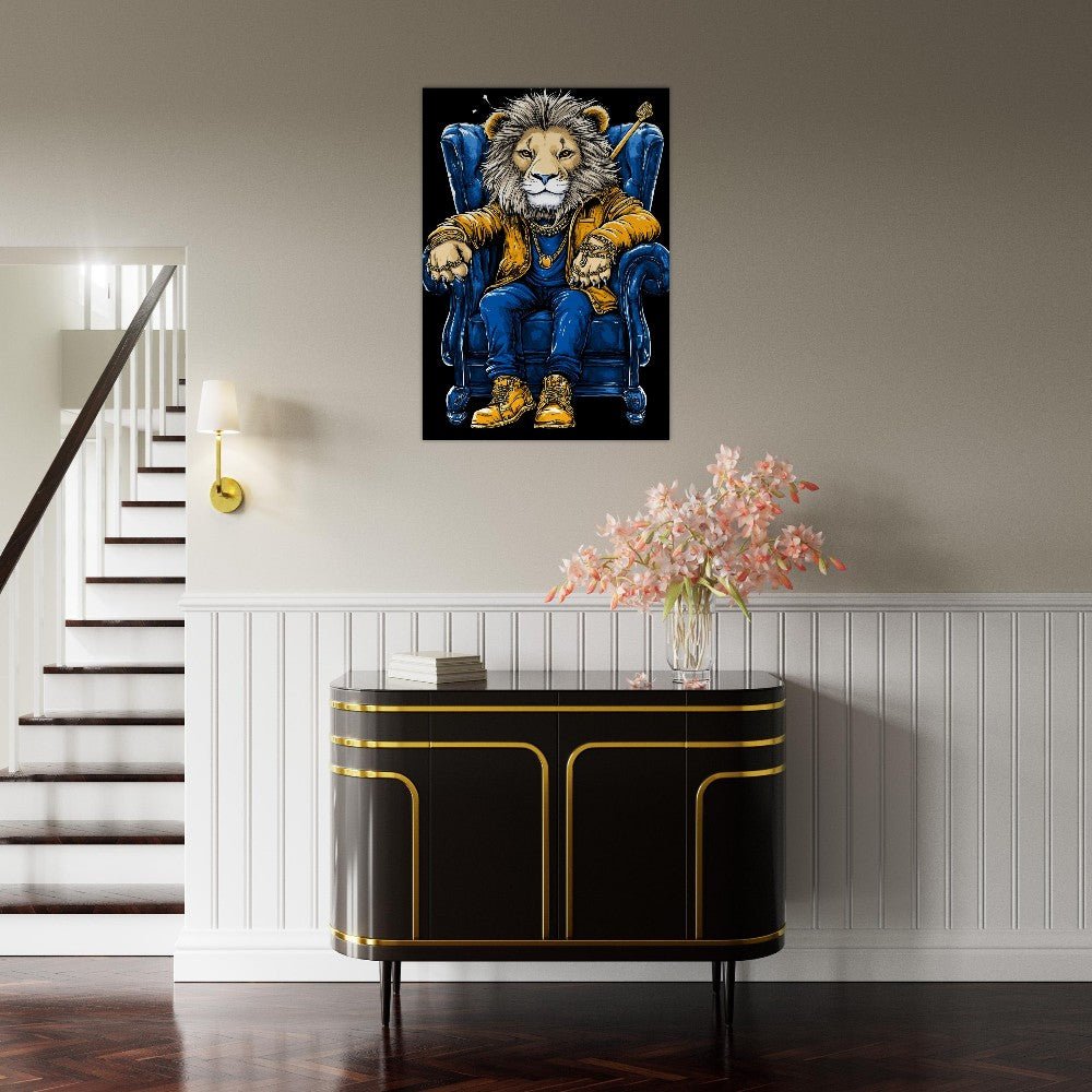 Royal Lion in Blue & Gold Canvas Art - ROMAG Store