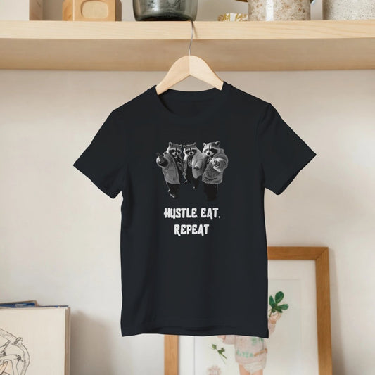 Hustle, Eat, Repeat - Raccoon Kids T-Shirt - ROMAG Store