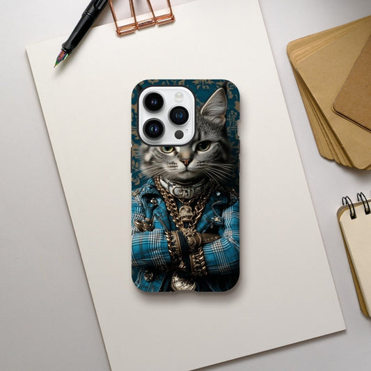 Cool Cat in Plaid & Gold iPhone Tough Case - ROMAG Store