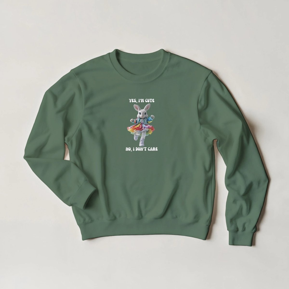 Rainbow Rabbit Sweatshirt – 'Yes, I'm Cute, No, I Don't Care' Streetwear Graphic - ROMAG Store