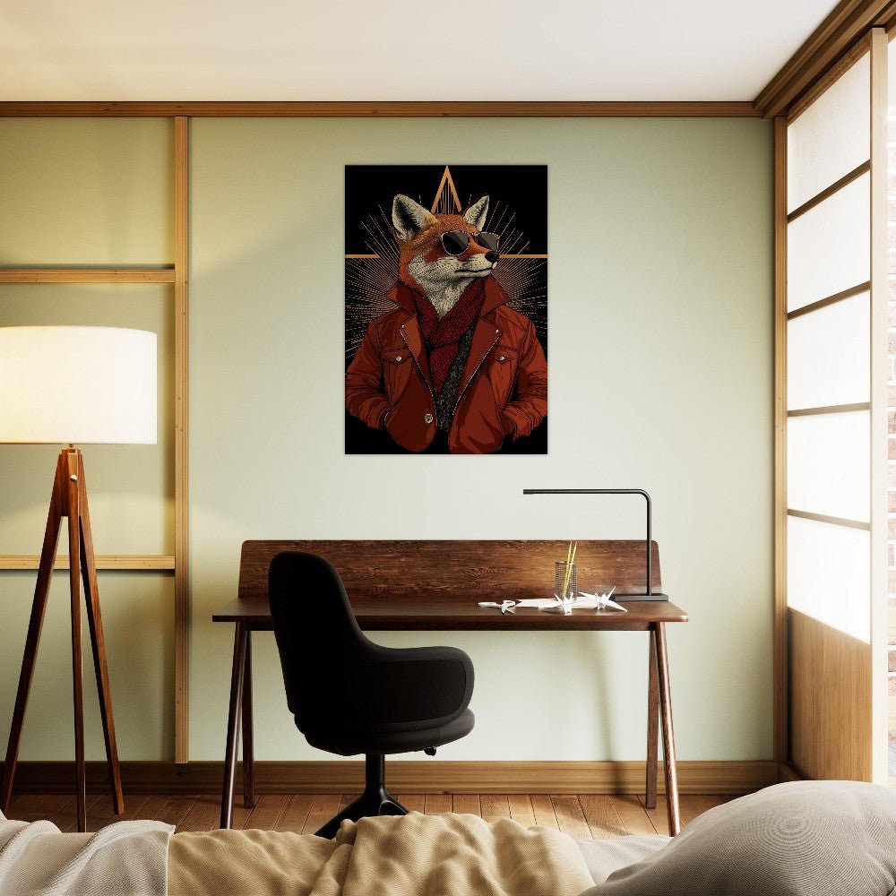 Chic Fox in Leather Jacket Canvas Print - ROMAG Store